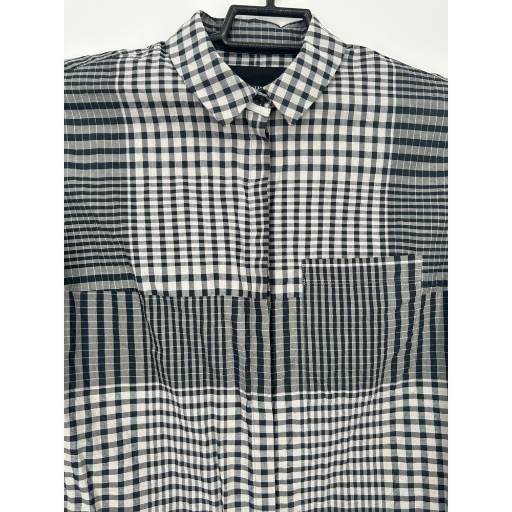 Lafayette 148 New York Women's SMALL Gray Plaid Long Sleeve Button Down Shirt - Picture 4 of 7